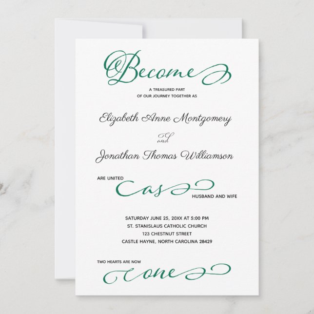 Green Become as One Beach Wedding Invitation (Front)
