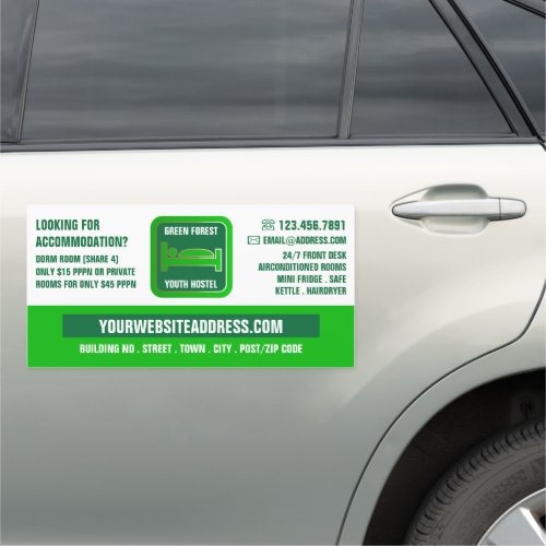 Green Bed Logo Hostel Accommodation Advertising Car Magnet