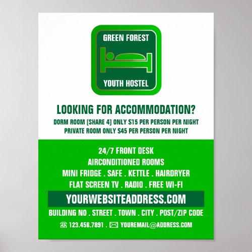 Green Bed Logo Hostel Accommodation Advertising Poster