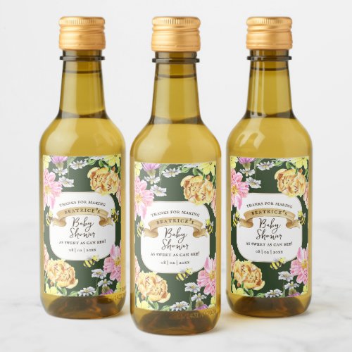 Green Bee and Wildflower Baby Shower Favors Wine Label