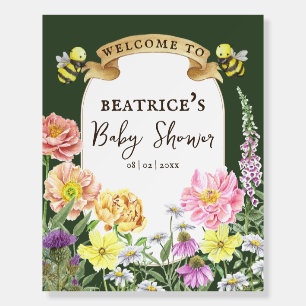 Green Bee and Wildflower Baby Shower Welcome Foam Board