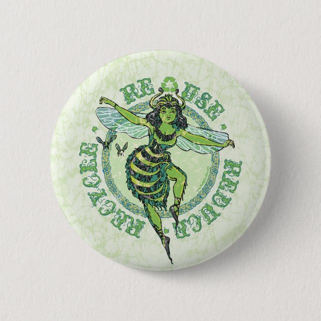 Green Bee Earthday by Mudge Studios Pinback Button (Front)