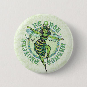 Green Bee Earthday by Mudge Studios Pinback Button