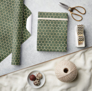 Green Bee Gold Honeycomb Elegant Gift Wrapping Paper