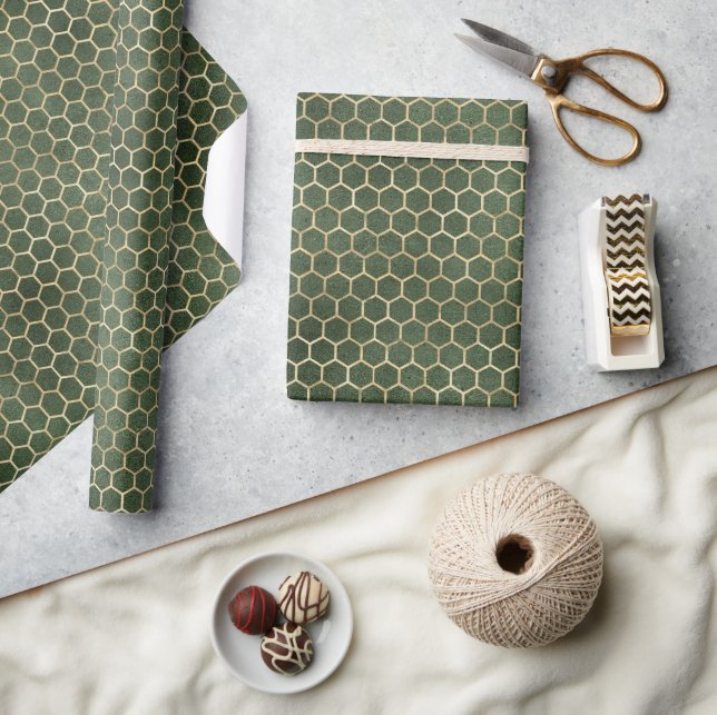 Green Bee Gold Honeycomb Elegant Gift Wrapping Paper (Crafts)