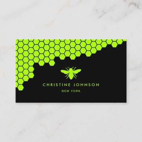 green bee on black business card