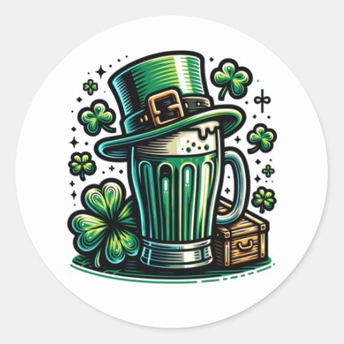 Green Beer and Leprechaun Hat Classic Round Sticker