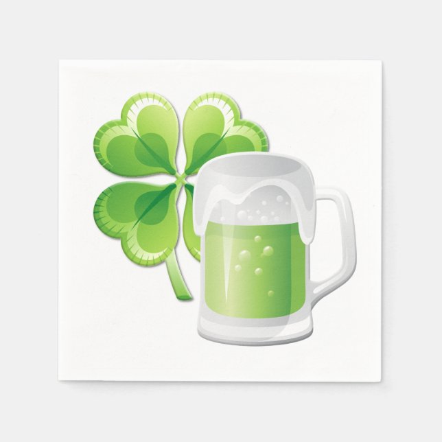 Green Beer and Shamrock Paper Napkin (Front)