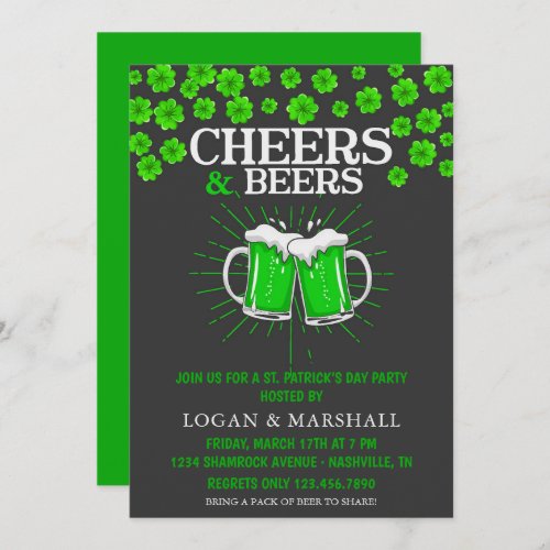 Green Beer and Shamrocks St Patricks Day Party Invitation