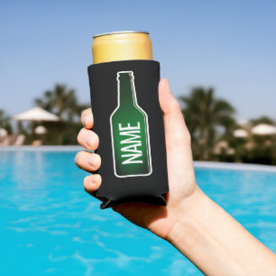 Green beer bottle silhouette custom seltzer can cooler