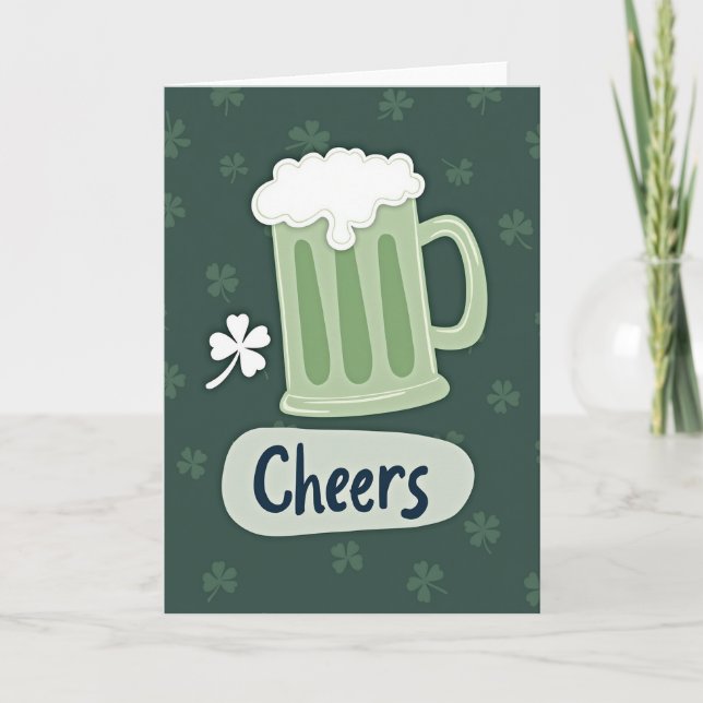 Green Beer Cheers Faux Gold Foil Card (Front)