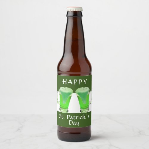 Green Beer Glass Happy St Patricks day Beer Bottle Label