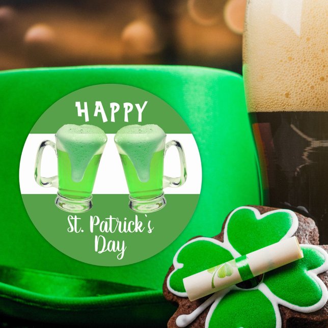 Green Beer Glass Happy St. Patrick`s day Classic Round Sticker (Creator Uploaded)