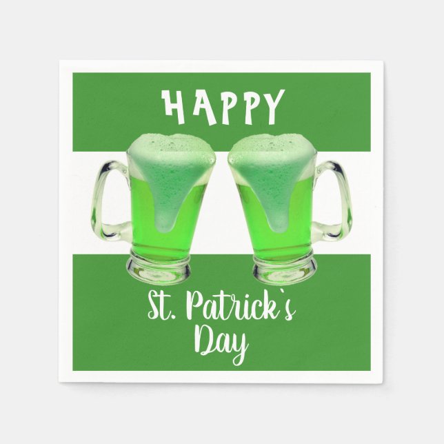 Green Beer Glass Happy St. Patrick`s day  Napkins (Front)