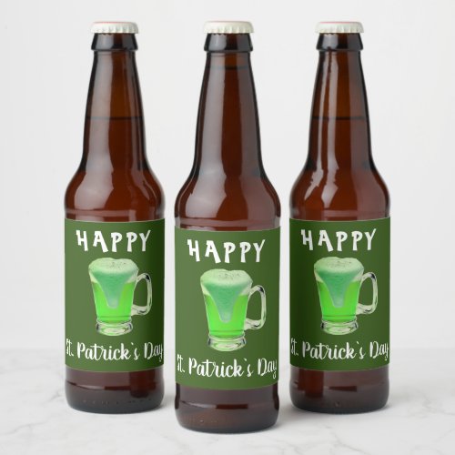 Green Beer Glass Happy St Patricks day Party Beer Bottle Label