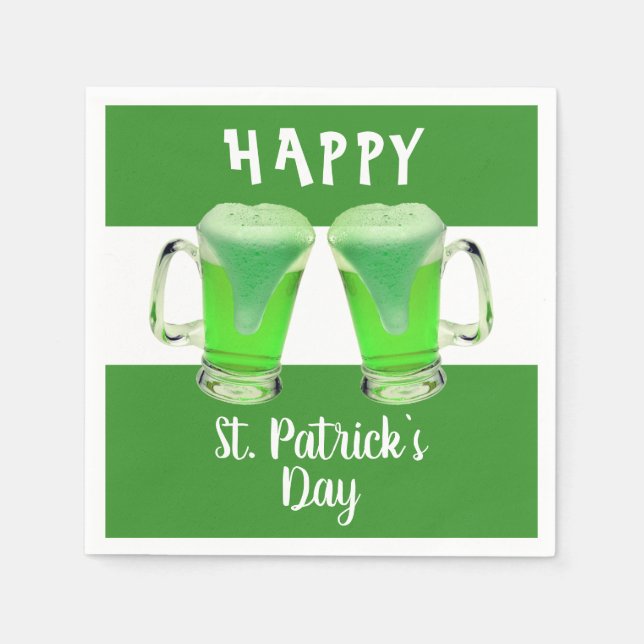 Green Beer Glass Happy St. Patrick`s day Party Napkins (Front)