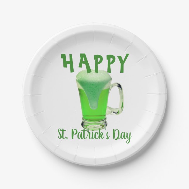Green Beer Glass Happy St. Patrick`s day Party  Paper Plates (Front)