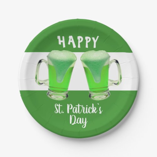 Green Beer Glass Happy St Patricks day Party Paper Plates