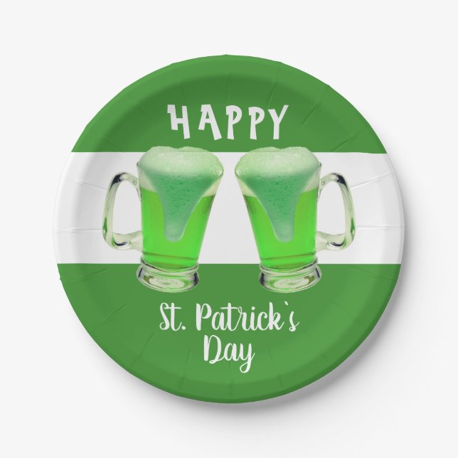 Green Beer Glass Happy St. Patrick`s day Party Paper Plates (Front)