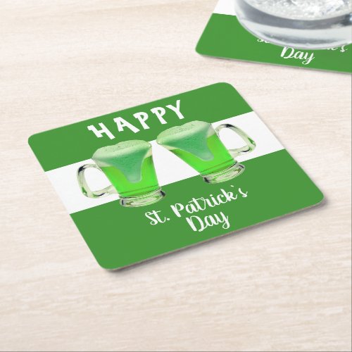 Green Beer Glass Happy St Patricks day Party  Square Paper Coaster