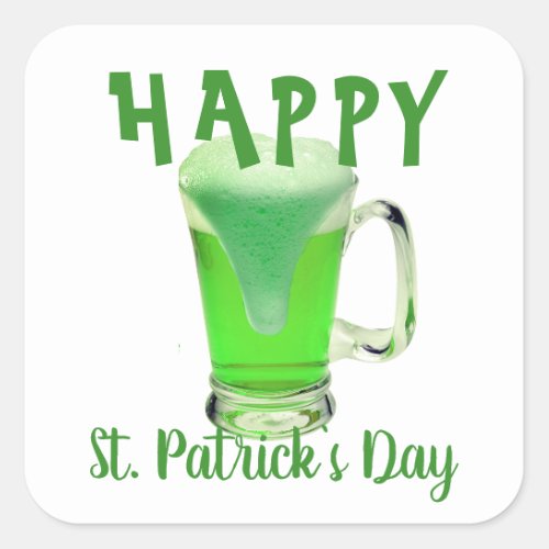 Green Beer Glass Happy St Patricks day  Square Sticker