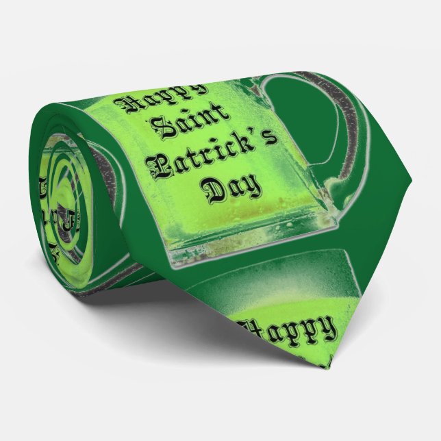 Green Beer Happy St. Patrick's Day Tie (Rolled)