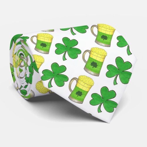 Green Beer Lucky Shamrock St Patricks Day Tie