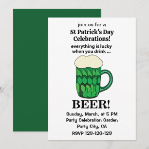 Green Beer Lucky St Patricks Day Green Beer Invitation