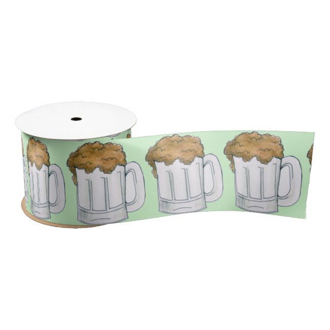 Green Beer Mug Saint Patrick's Day Bottoms Up Satin Ribbon (Spool)