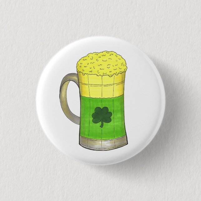 Green Beer Mug Shamrock Saint Patrick's Day Luck Button (Front)