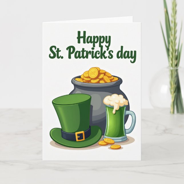 Green Beer Pattern St Patricks Card (Front)