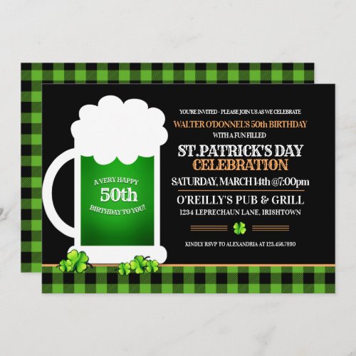 Green Beer St Patricks Day Adult Birthday Party Invitation