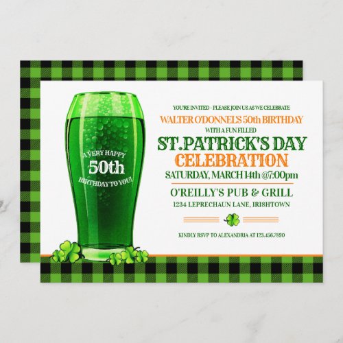 Green Beer St Patricks Day Adult Birthday Party Invitation