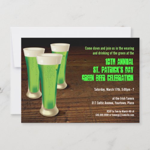 Green Beer St Patricks Day Party Invitation