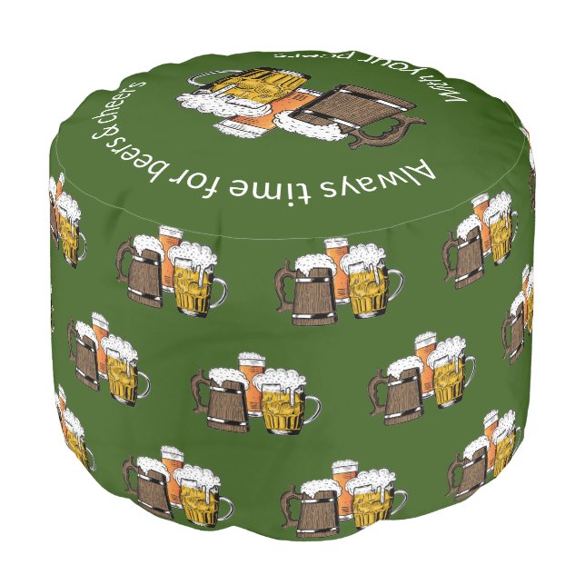 Green BEERS AND CHEERS Pouf (Angled Front)