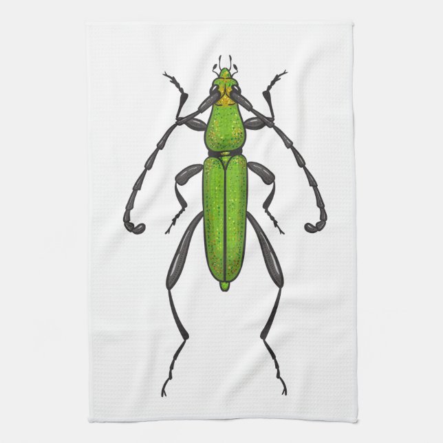 Green beetle kitchen towel (Vertical)
