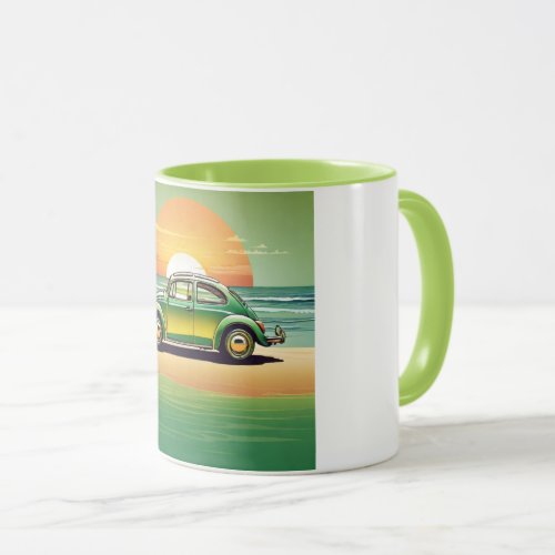 Green Beetle Sunset Beach Mug _ Vintage Coastal Ch