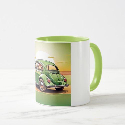 Green Beetle Sunset Beach Mug _ Vintage Coastal Ch