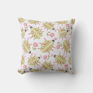 Green Beetles Pattern Insect Lover Goblincore Throw Pillow