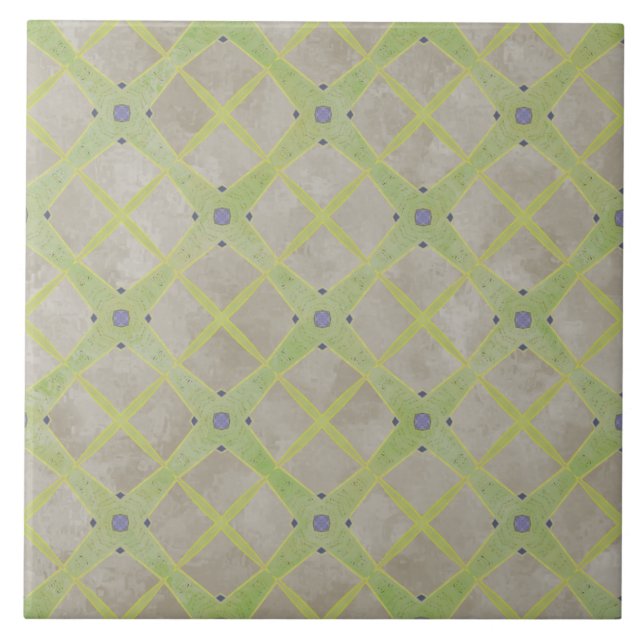 Green, Beige, and Blue Urban Modern Check Pattern Ceramic Tile (Front)