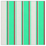 [ Thumbnail: Green, Beige, and Dark Red Lines Fabric ]