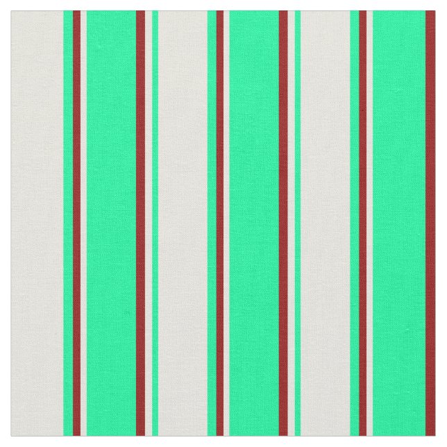 Green, Beige, and Dark Red Lines Fabric (Close Up)