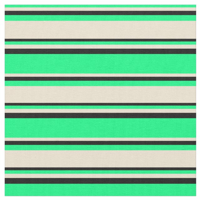 Green, Beige & Black Colored Lines Fabric (Close Up)