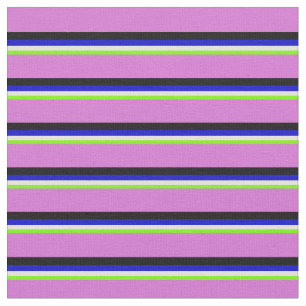 Green, Beige, Blue, Black & Orchid Colored Lines Fabric