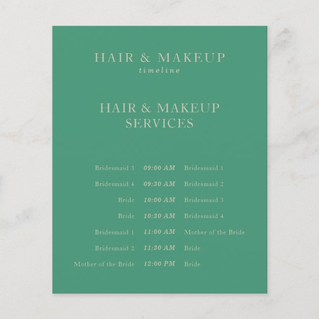Green Beige Budget Wedding Hair Makeup Timeline Flyer
