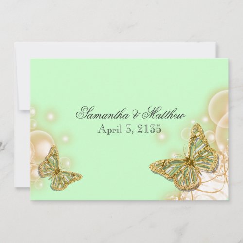Green beige butterfly wedding custom invitations