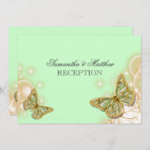 Green beige butterfly wedding reception invitation (Front/Back)