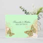 Green beige butterfly wedding reception invitation (Standing Front)