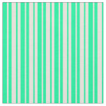 [ Thumbnail: Green & Beige Colored Stripes Pattern Fabric ]