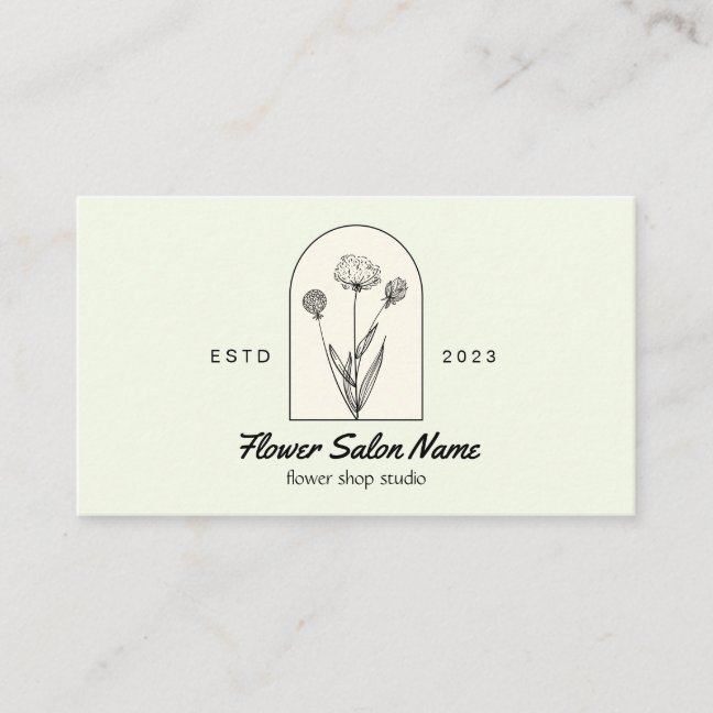 Green Beige Elegant Dandelion Flower Florist Business Card